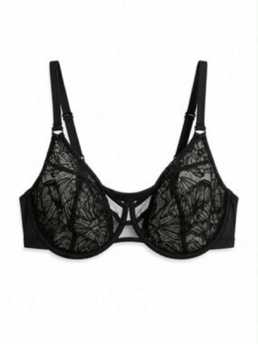 Deesse Black Sheer Lace Unlined Unpadded Underwire Bra size 38DDD Sexy Lingerie
